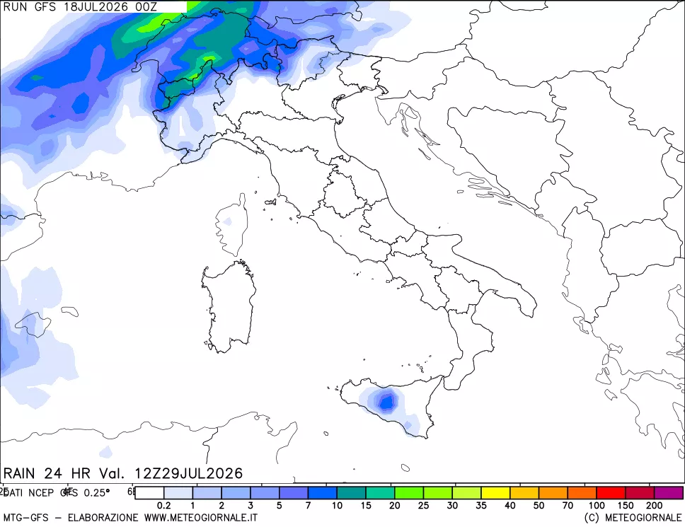 mappa Precipitazioni 24 ore precedenti