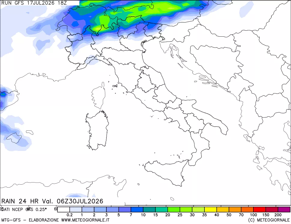 mappa Precipitazioni 24 ore precedenti