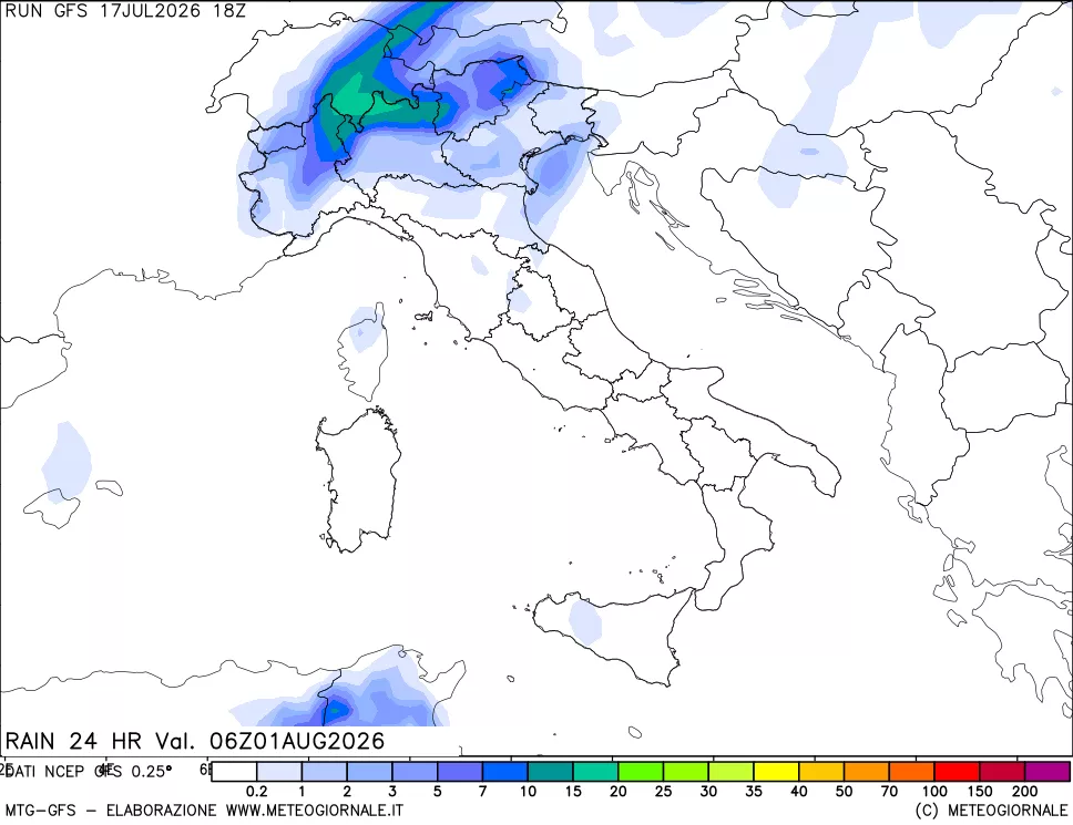 mappa Precipitazioni 24 ore precedenti