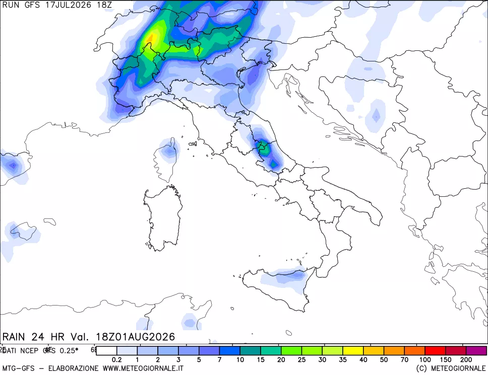 mappa Precipitazioni 24 ore precedenti
