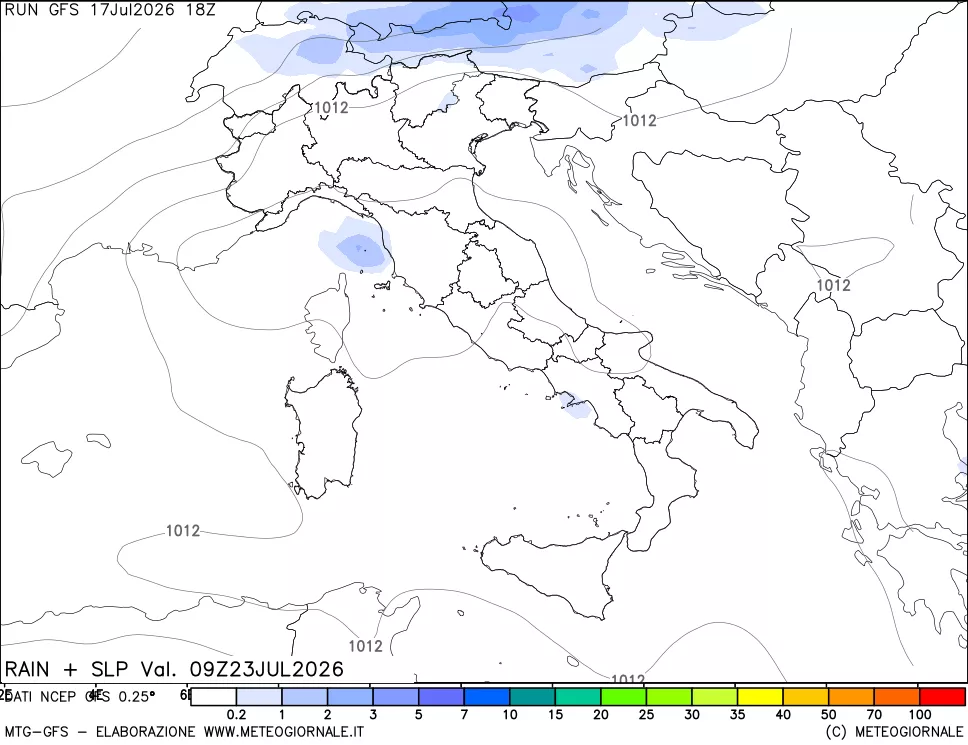 mappa Precipitazioni e pressione SLM