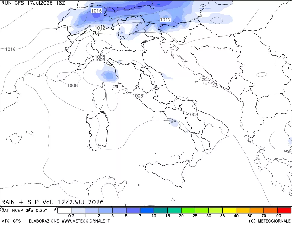 mappa Precipitazioni e pressione SLM