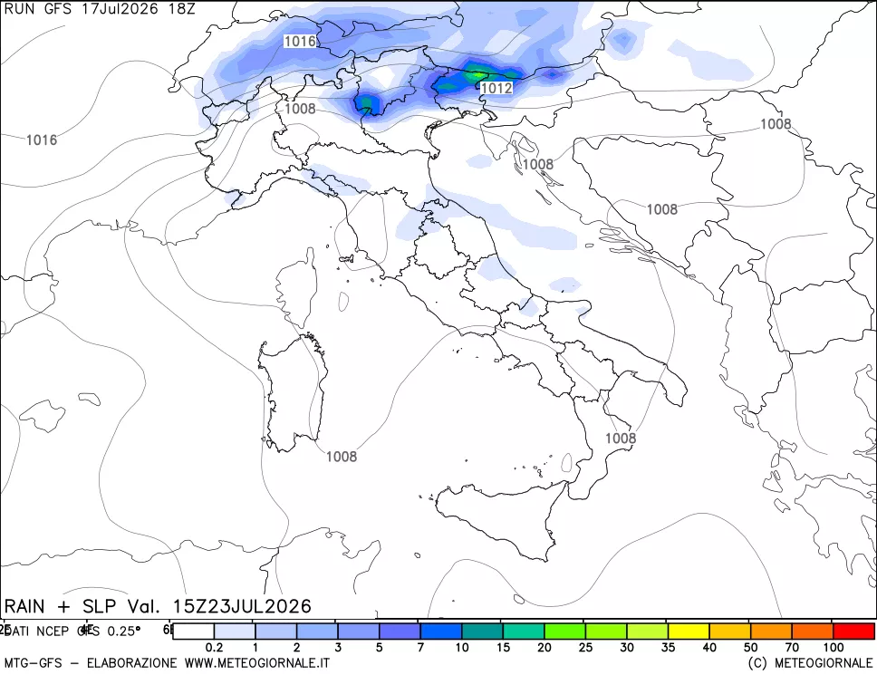 mappa Precipitazioni e pressione SLM