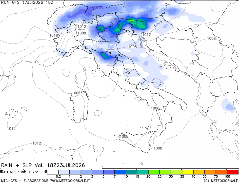 mappa Precipitazioni e pressione SLM