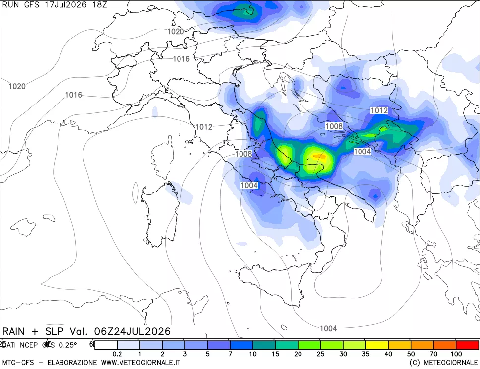 mappa Precipitazioni e pressione SLM