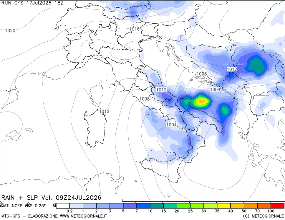 mappa Precipitazioni e pressione SLM