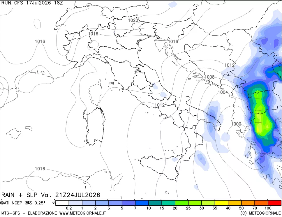 mappa Precipitazioni e pressione SLM