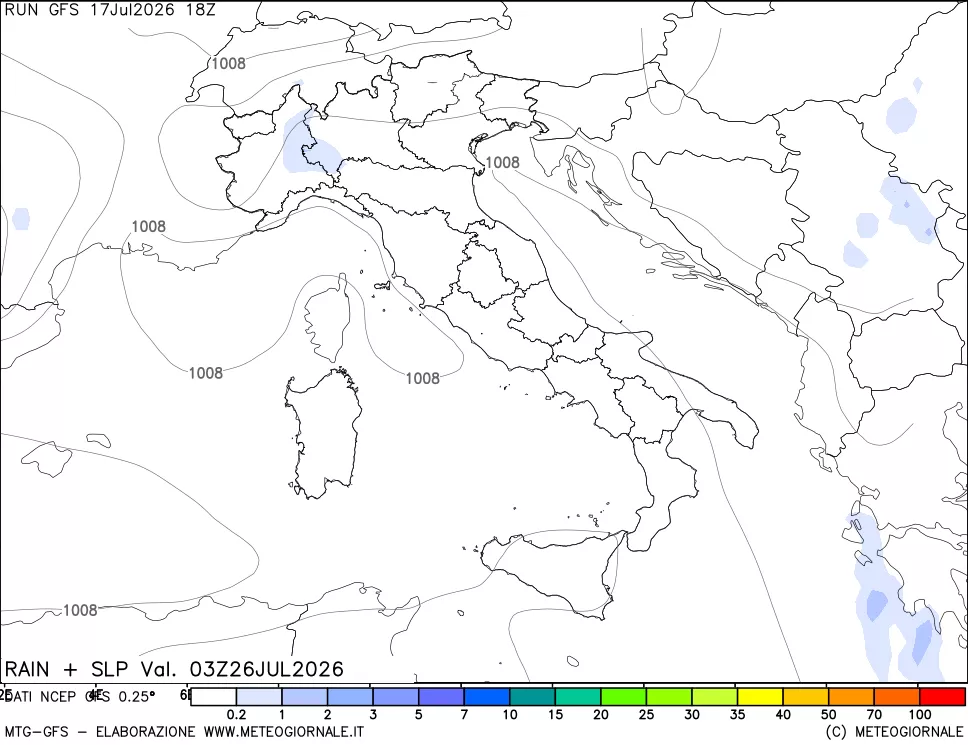 mappa Precipitazioni e pressione SLM