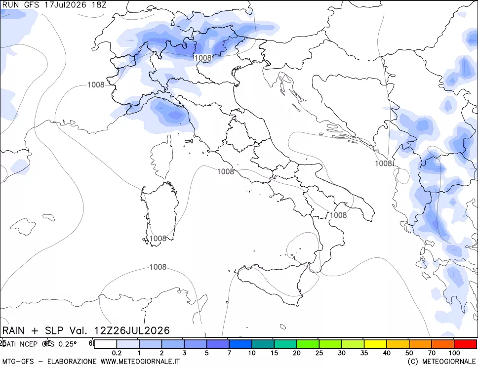 mappa Precipitazioni e pressione SLM