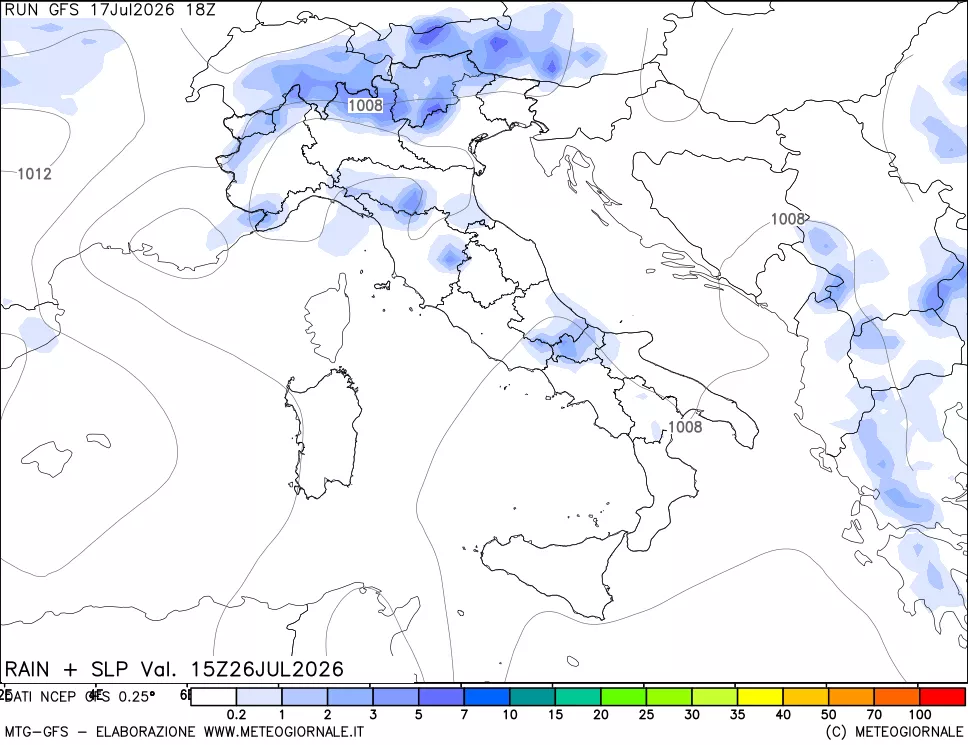 mappa Precipitazioni e pressione SLM