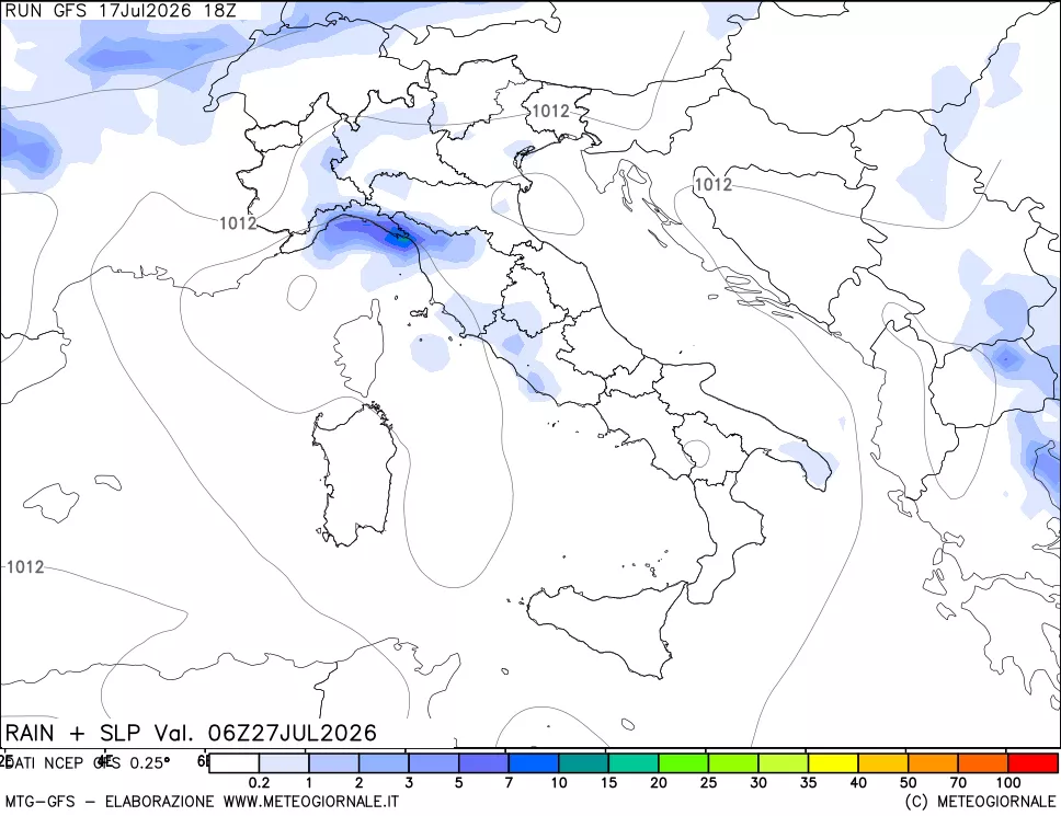 mappa Precipitazioni e pressione SLM