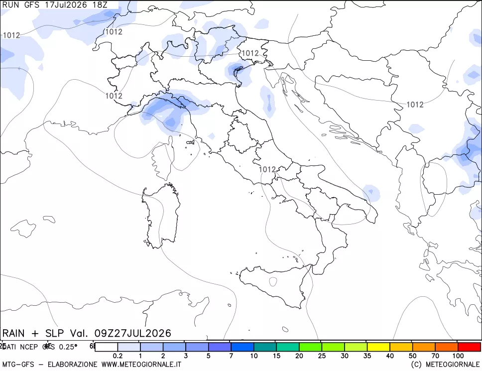 mappa Precipitazioni e pressione SLM