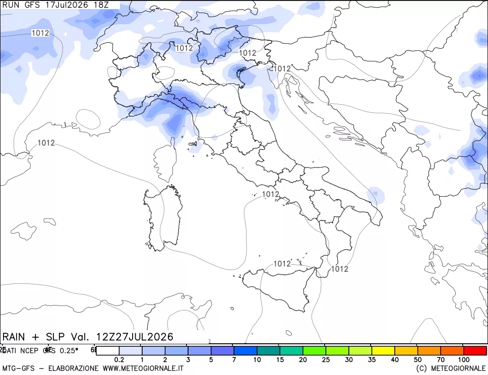 mappa Precipitazioni e pressione SLM