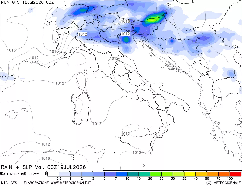 mappa Precipitazioni e pressione SLM