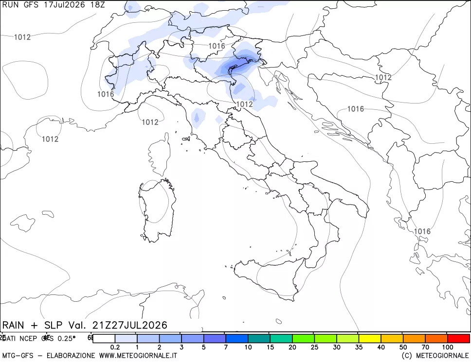 mappa Precipitazioni e pressione SLM