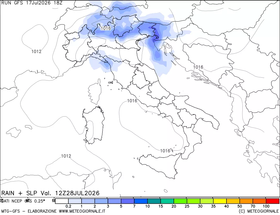 mappa Precipitazioni e pressione SLM