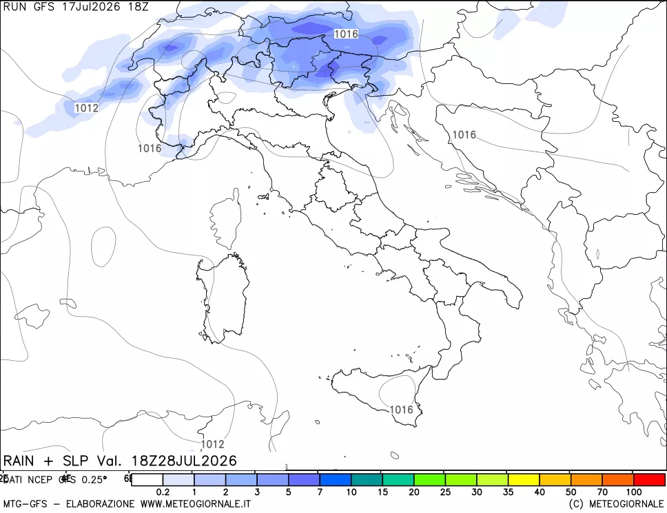 mappa Precipitazioni e pressione SLM
