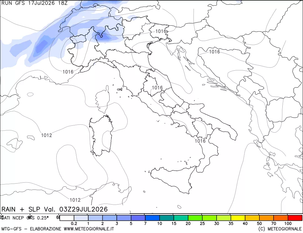 mappa Precipitazioni e pressione SLM