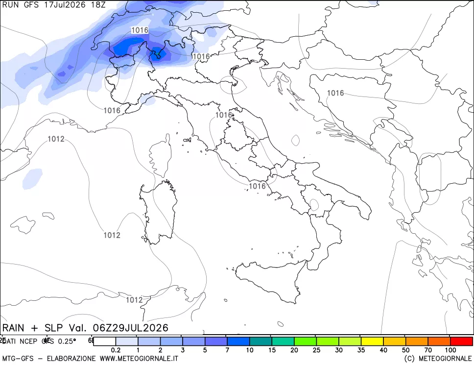mappa Precipitazioni e pressione SLM