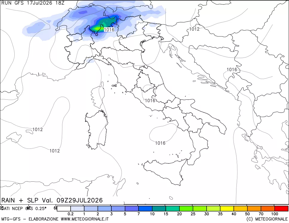 mappa Precipitazioni e pressione SLM