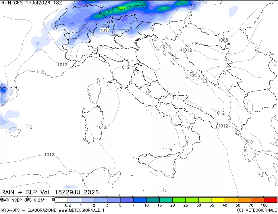 mappa Precipitazioni e pressione SLM
