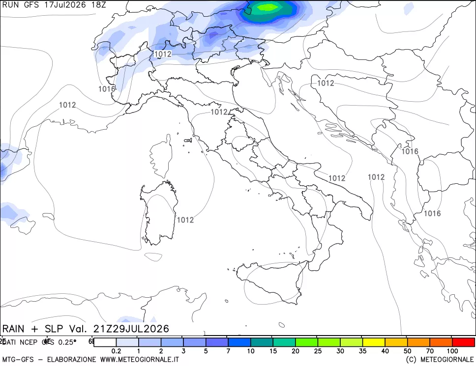 mappa Precipitazioni e pressione SLM