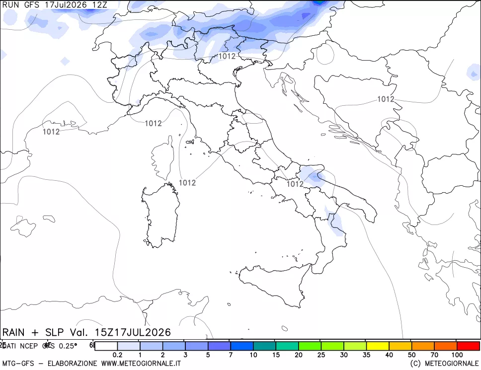 mappa Precipitazioni e pressione SLM