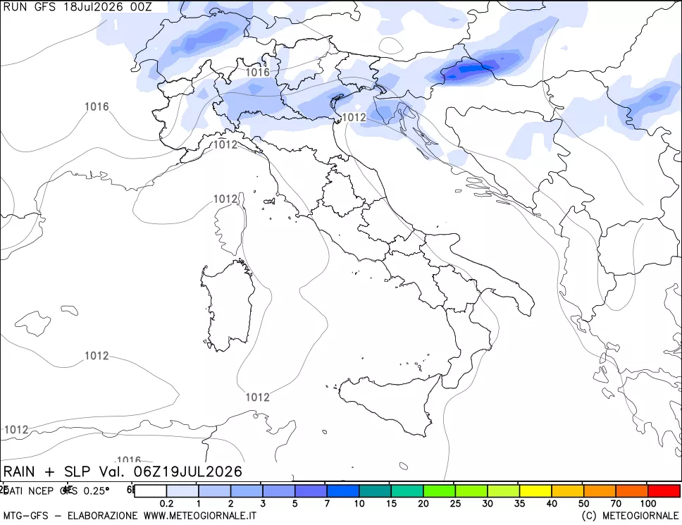 mappa Precipitazioni e pressione SLM