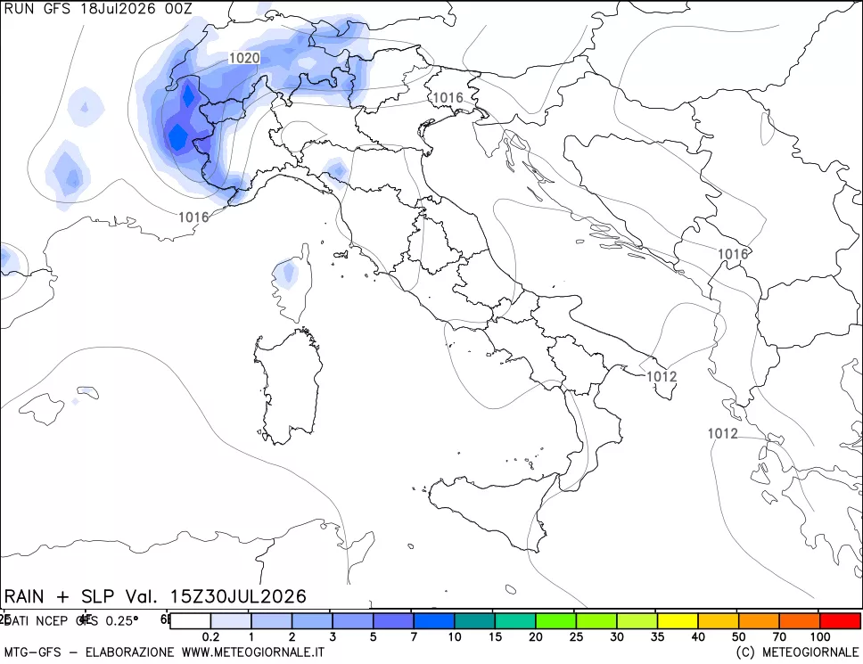 mappa Precipitazioni e pressione SLM