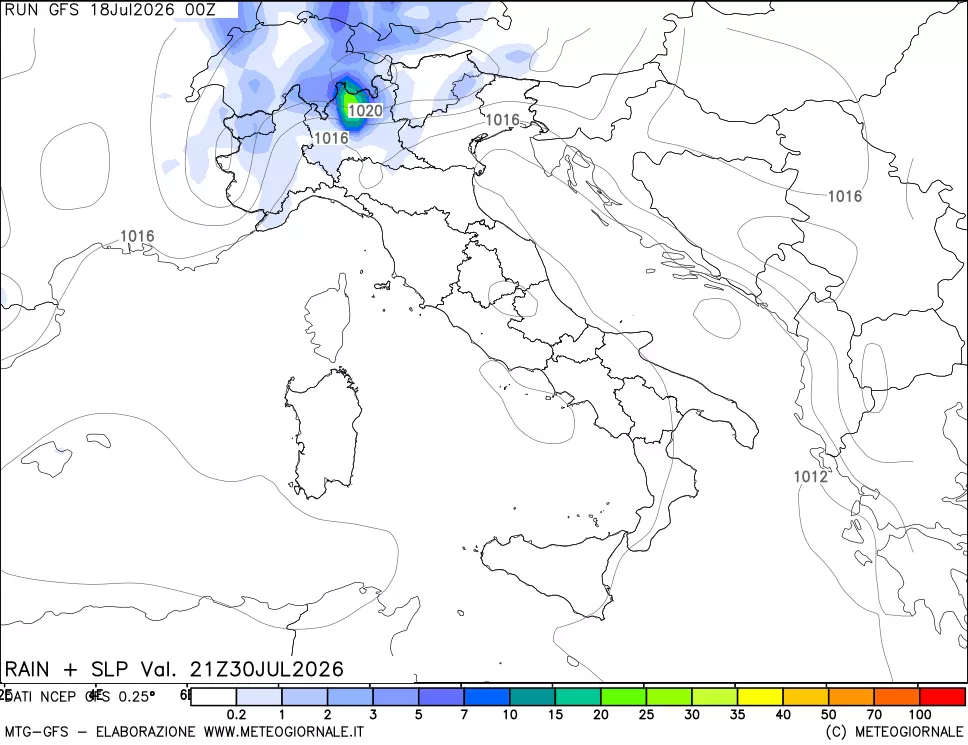 mappa Precipitazioni e pressione SLM