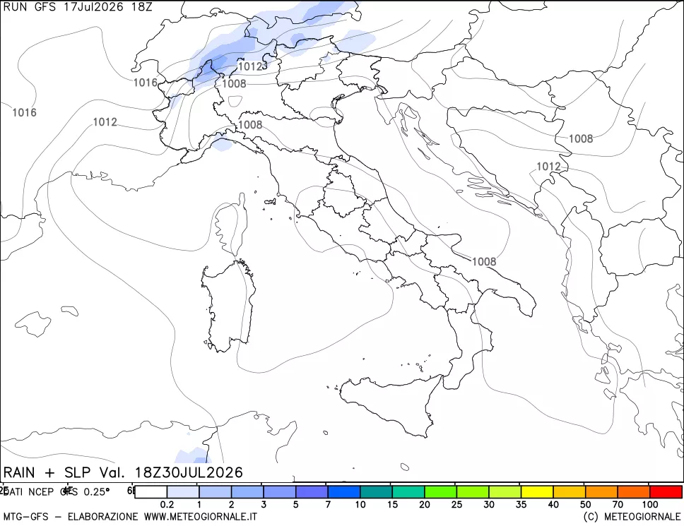 mappa Precipitazioni e pressione SLM