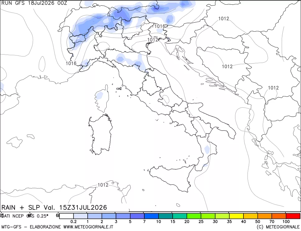 mappa Precipitazioni e pressione SLM