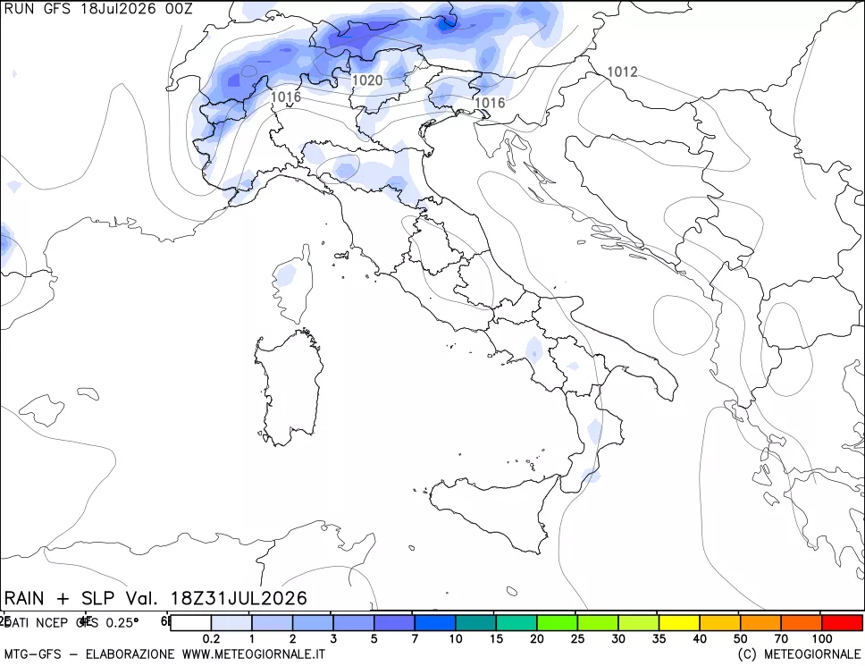 mappa Precipitazioni e pressione SLM