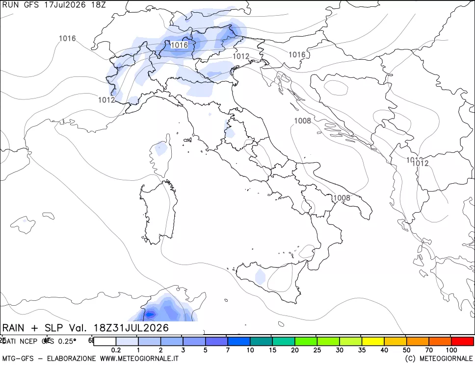 mappa Precipitazioni e pressione SLM