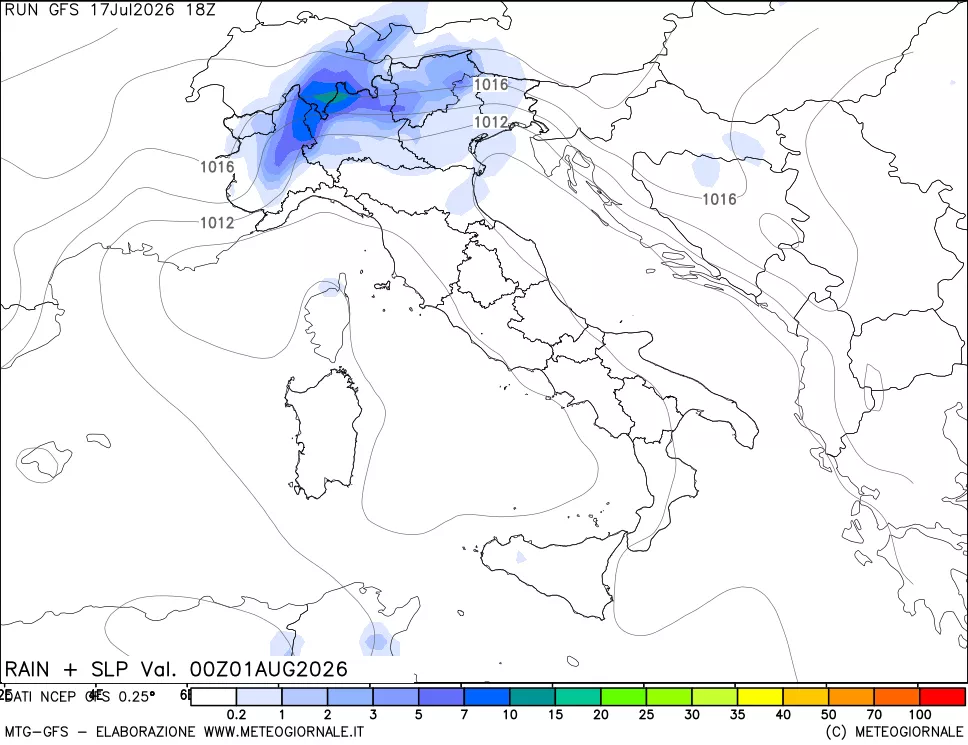 mappa Precipitazioni e pressione SLM