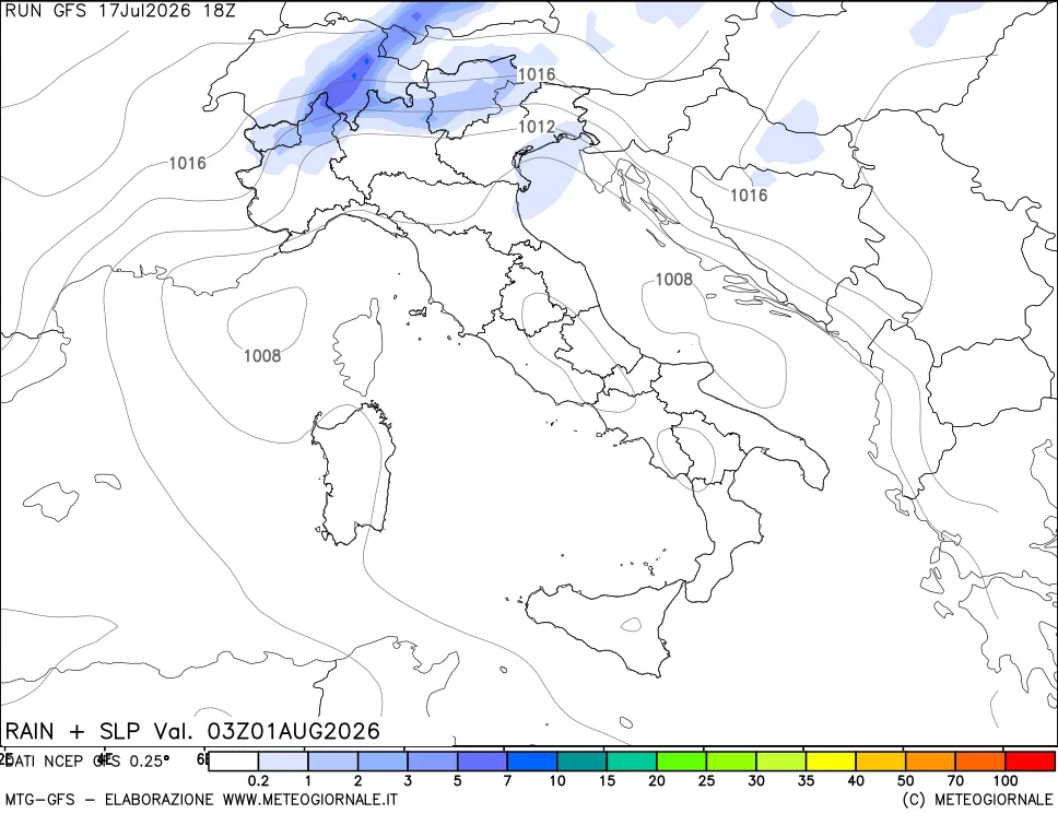 mappa Precipitazioni e pressione SLM