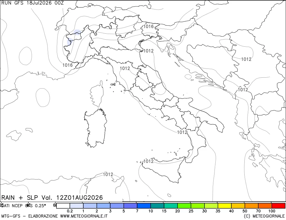 mappa Precipitazioni e pressione SLM