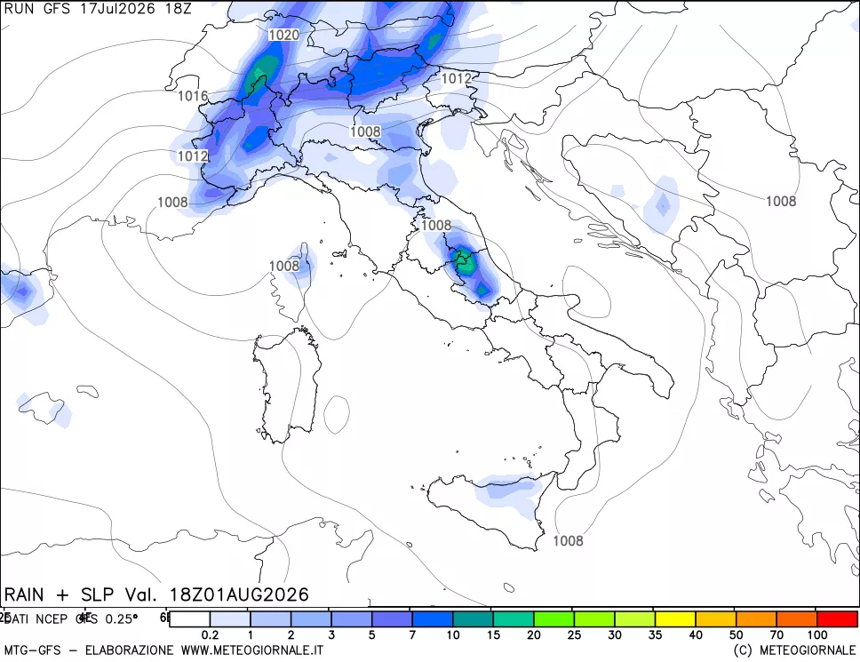 mappa Precipitazioni e pressione SLM