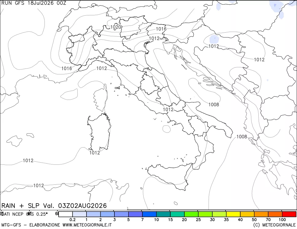 mappa Precipitazioni e pressione SLM