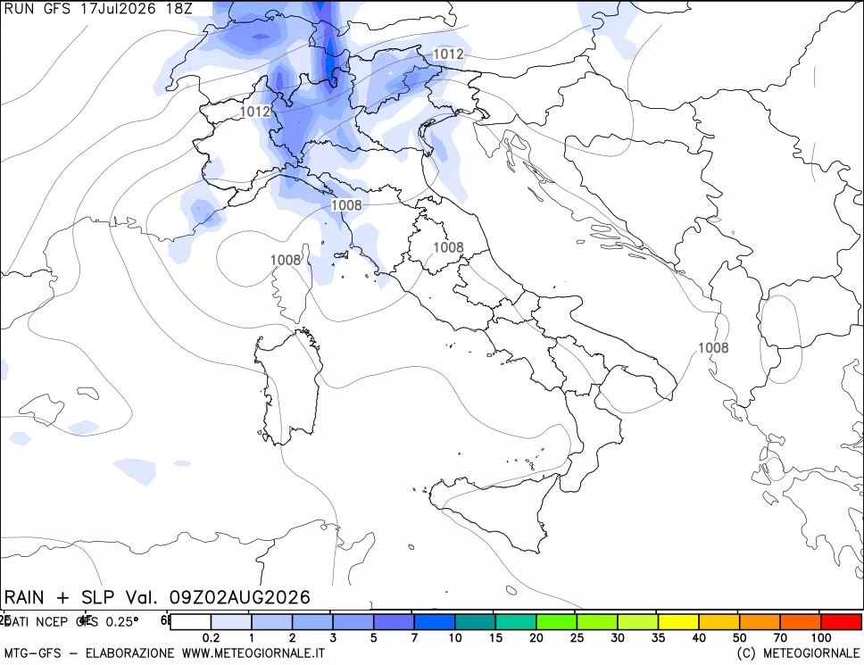 mappa Precipitazioni e pressione SLM