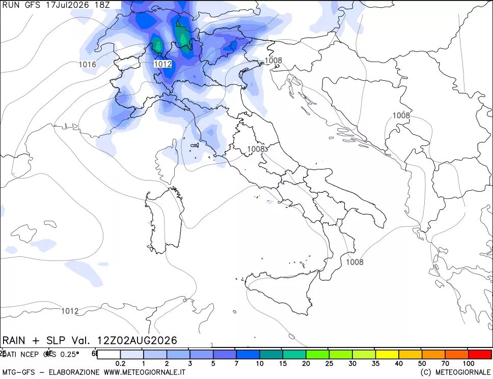 mappa Precipitazioni e pressione SLM