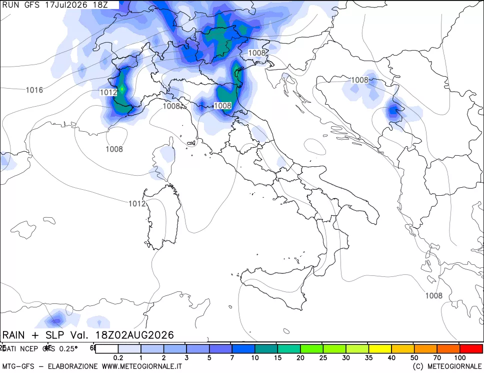 mappa Precipitazioni e pressione SLM