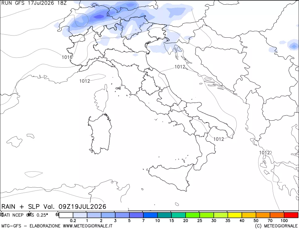 mappa Precipitazioni e pressione SLM