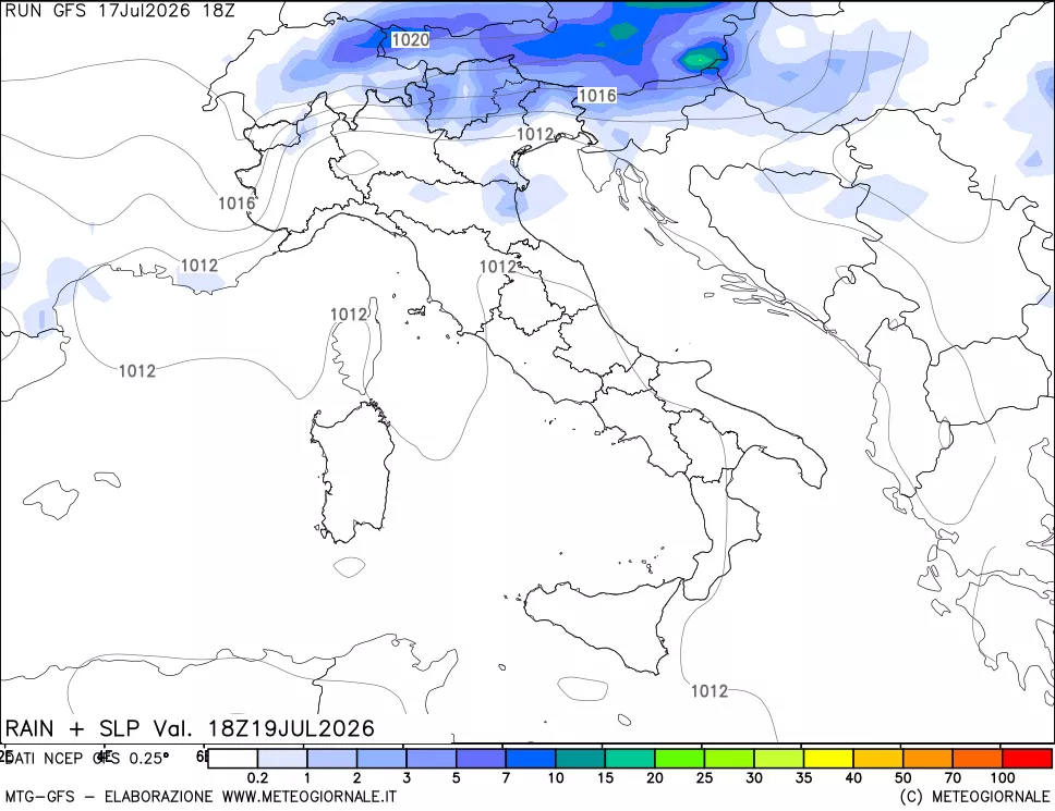 mappa Precipitazioni e pressione SLM