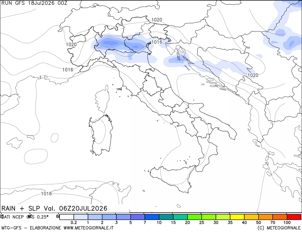 mappa Precipitazioni e pressione SLM