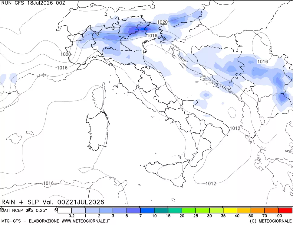 mappa Precipitazioni e pressione SLM