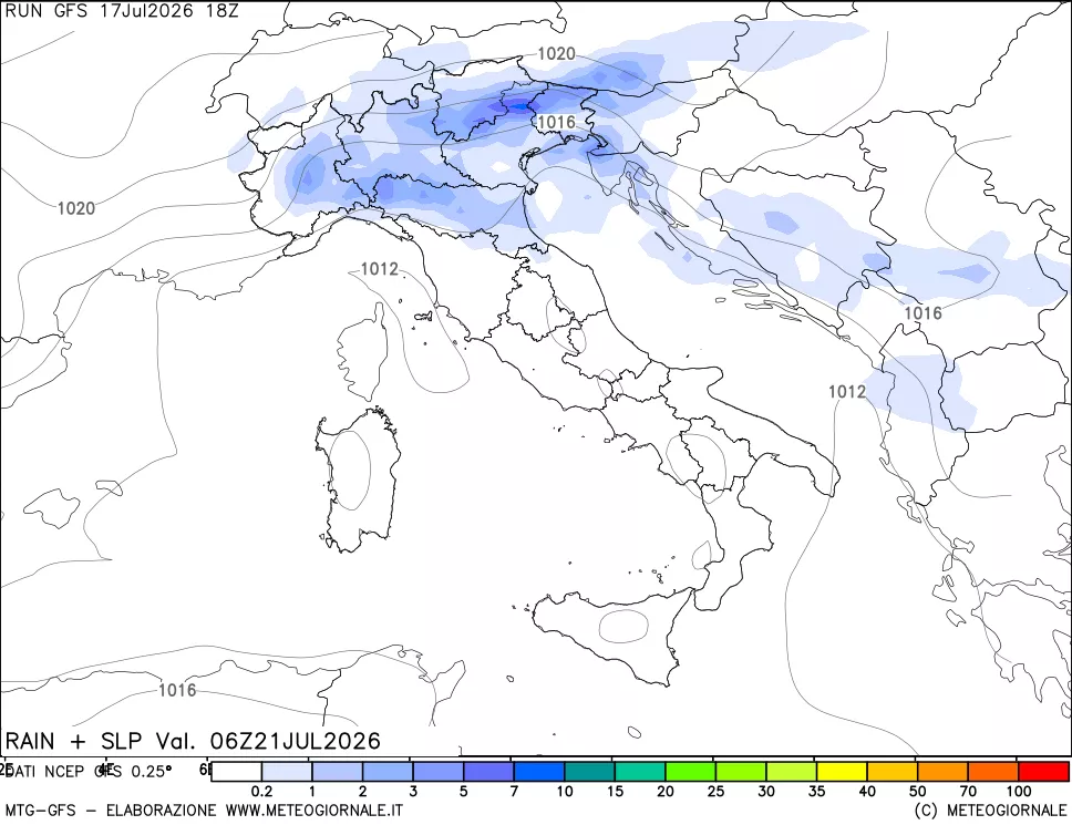 mappa Precipitazioni e pressione SLM