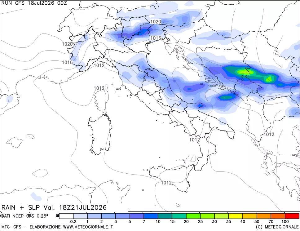 mappa Precipitazioni e pressione SLM