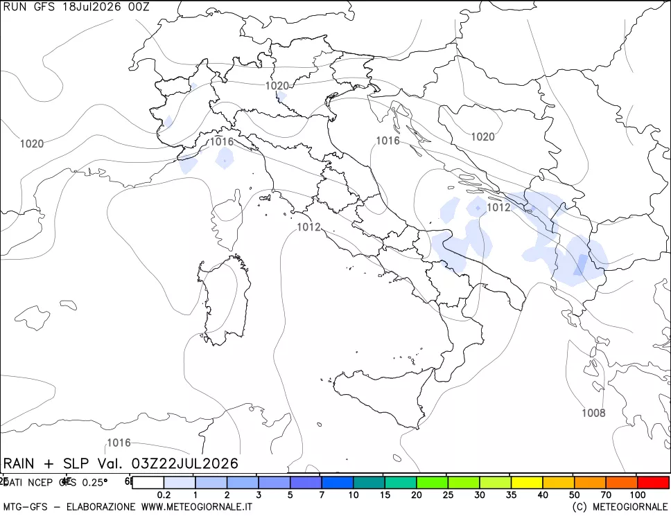 mappa Precipitazioni e pressione SLM