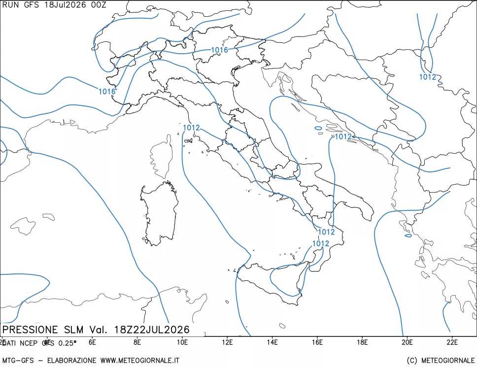 mappa Pressione sul livello del mare